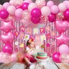 Jobkoo Pink Birthday Decorations for Girls, Hot Light Pink Balloon Garland Arch Kit Baby Bright Pink Happy Birthday Banner Foil Curtain Heart Star Foil Party Balloons for Princess Birthday Party Decor