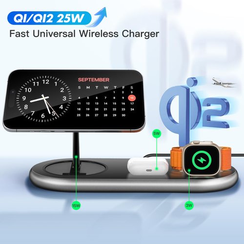 LOOWARTS Wireless Charger iPhone Apple Qi2 Magsafe Charger 3 in 1 Charging Station Apple Magsafe Charger Stand for iPhone 16 15 14 13 12 Plus Pro Max, Apple Watch 1-9 Ultra, Airpods 2-3 Series