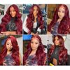 Burgundy 13x4 Lace Front Wigs Human Hair Body Wave Glueless Wine Red 99j Colored Pre Plucked with Baby Hair 180% Density HD Transparent Lace Frontal Wigs for Women (18", Burgundy)