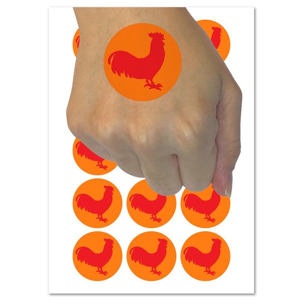 Rooster Chicken Standing Solid Temporary Tattoo Water Resistant Fake Body Art Set Collection - 15 2" Tattoos (1 Sheet)