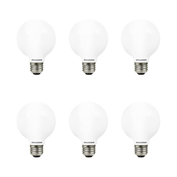 SYLVANIA LED TruWave Natural Series Globe G25 Light Bulb, 40W Equivalent, Efficient 4.5W, 350 Lumens, Dimmable, Frosted, 2700K, Soft White - 6 Pack (40887)