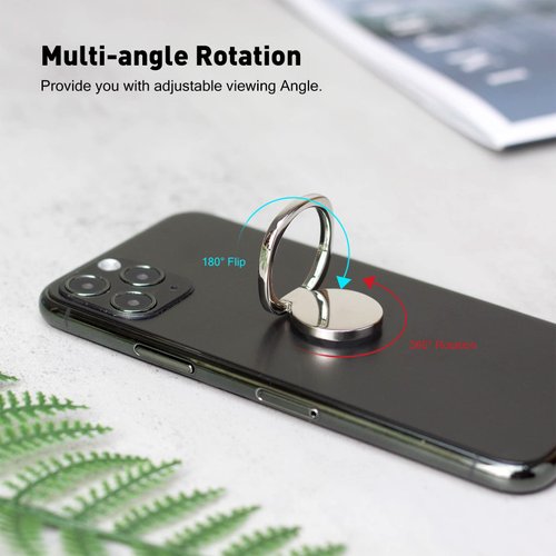 [2 Pack] Matte Rounded Corners Ultra-thin Cell Phone Ring Holder Stand,360 Degree Rotation and 180 Degree Adjustable Finger Ring Kickstand with Frosted Metal Phone Grip (Silver)
