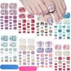 8Sheets Glitter Toe Nail Stickers Decals Spring Summer Flower Nail Polish Strips Self-Adhesive Marble Design Gel Nail Strips Decals Supplies Semi Cured Toenail Wraps Polish Stickers Women DIY Manicure
