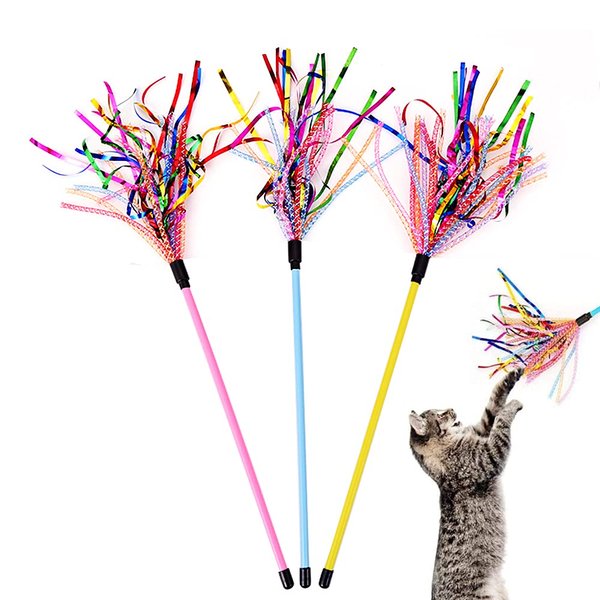 IUHKBH Cat Wand Toys, 3 PCS Interactive Cat Feather Wands Cat Teaser Toys with with Sound Paper Tassels and Soft Line Tube for Cat and Kitten