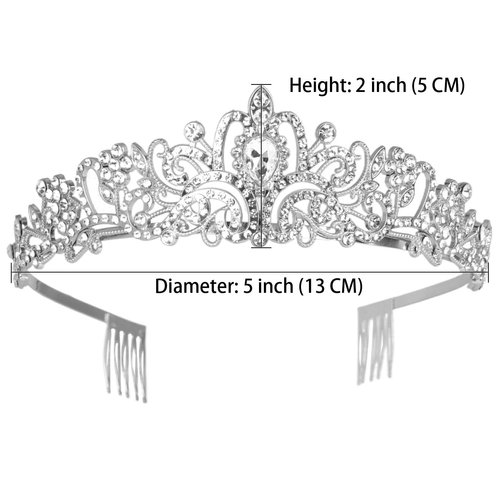 Crystal Rhinestones Wedding Tiara with Comb for Bridal Wedding Princess Queen Coronation Birthday Party Blue Crown Girl and Women Carnival Party Holiday Celebration for Adults