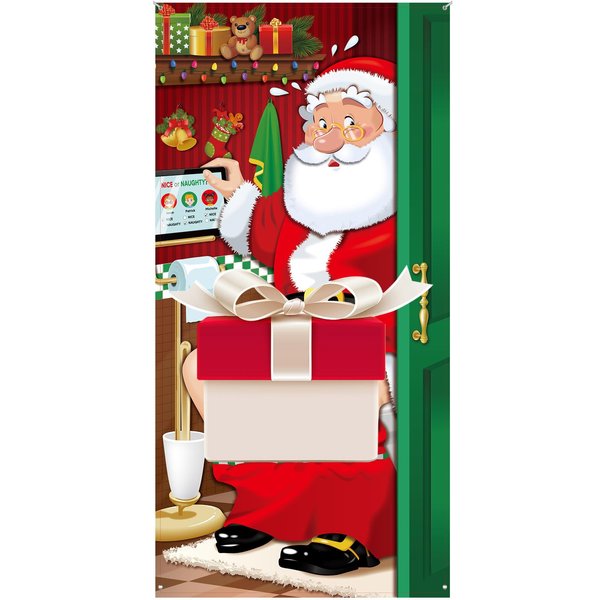 Christmas Door Cover Decorations Funny Christmas Santa Restroom Banner Backdrop for Xmas Front Door Christmas Party Supplies, 70.9 x 35.4 Inch