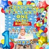 Cartoon Style Baby Shower Birthday Decor, 1st Birthday Party Supplies. Includes Happy Birthday Backdrop, Banner, Tablecloth, Balloons, Cake Toppers. Perfect Gifts for Boys, Girls and Kids Party Favors