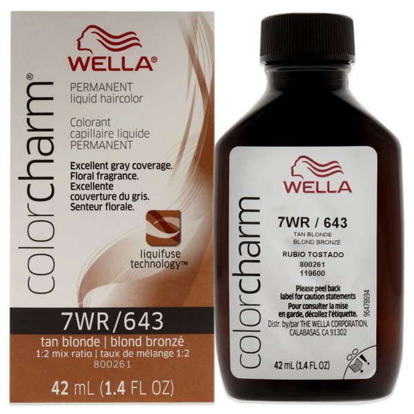 WELLA Color Charm Permanent Liquid Hair Color for Gray Coverage, 7WR Tan Blonde