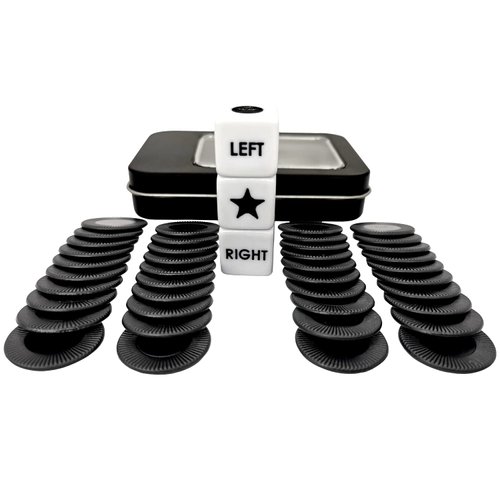Left Right Center Dice Game Prime Set with 3 Dices + 40 Chips (Black)