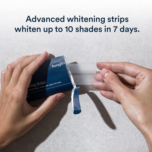 Auraglow Teeth Whitening Strips, 28 Strips, 14 Day Treatment, Enamel Safe, Whiten Teeth, Hydrogen Peroxide Strips