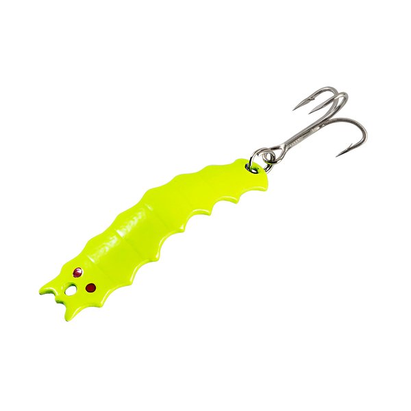 AL's Goldfish Lure Company, H100 Helgy Freshwater Fishing Spoon Lure with Treble Hook for Crappie, Perch, Panfish, Trout, Salmon and Bass. 1/4 oz. 1-3/4", 8 Hook, Chartreuse