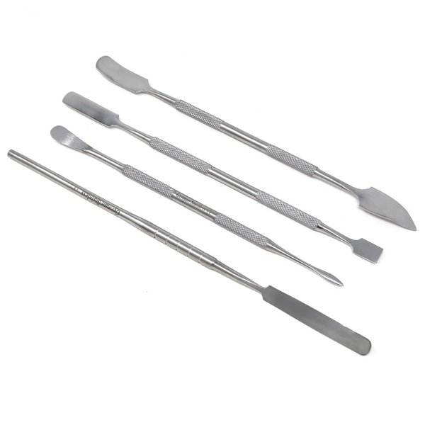 A2Z - Makeup Spatula Tool - Professional Beauty Stainless Steel Cosmetics Mixer Long Metal Spatula Depotting, Scraping, Mixing Makeup & Skincare Tools - For Makeup Artists (Set of 4 Spatulas)