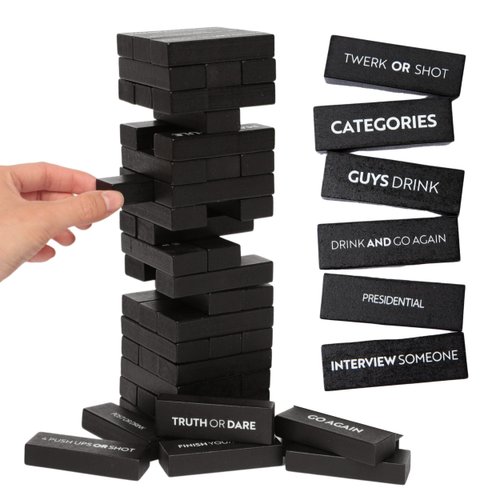 Buzzed Blocks Adult Drinking Game - 54 Blocks with Hilarious Commands and Games on 40 of Them | Perfect Pregame Entertaining Party Starter Game | Novelty Funny Gift (Black)