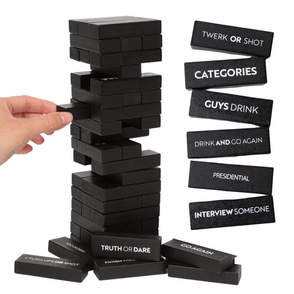Buzzed Blocks Adult Drinking Game - 54 Blocks with Hilarious Commands and Games on 40 of Them | Perfect Pregame Entertaining Party Starter Game | Novelty Funny Gift (Black)