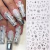 Laser Silver Nail Art Sticker Decal Sun Moon Butterfly Design Nail Decals 3D Self-Adhesive Nail Art Supplies Love Heart Flower Flame Nail Art Sticker Decoration for Women Manicure Supplies (6Sheets)