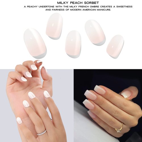 Adora Couture Semi Cured Gel Nail Strips |20pcs Semi Sheer Ombre Milky Peach Gel Wraps for Nails | Gel Nail Stickers with UV Light Required (Milky Peach)