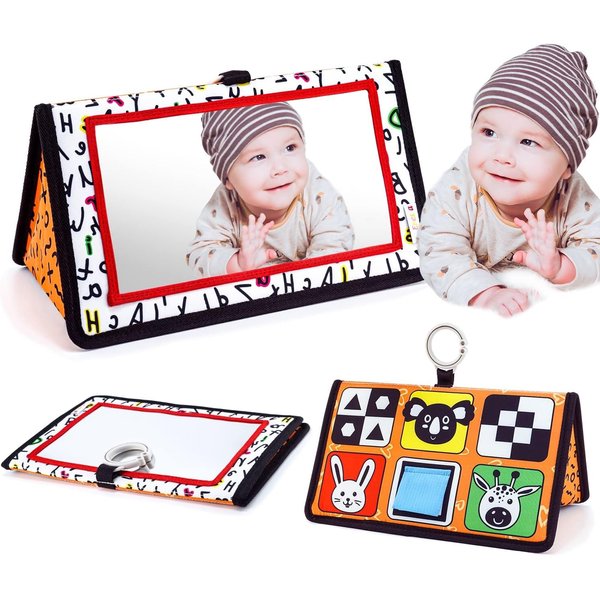 Epessa Baby Mirror Toys for Tummy Time, Newborn Infant Toys 0-6 6-12 Months, Baby Floor Mirror, Black and White High Contrast Baby Toys 0 3 6 9 Month Crawling Sensory Toy, Crib, Brain Development