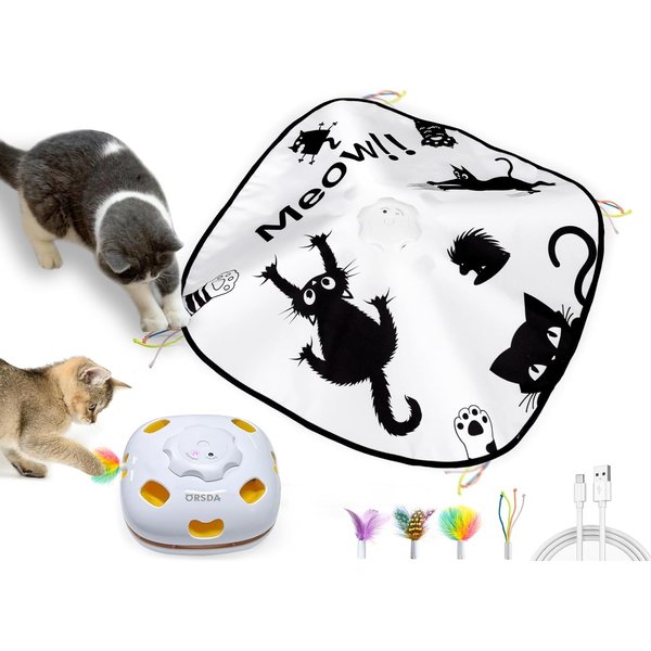 ORSDA Cat Toys, 4 in 1 Interative Cat Toy for Indoor Cats with 8 Holes Mice Whack-A-Mole, Hide and Seek, Magic Wand, Chasing Feather, Automatic Kitten Toys with 5Pcs DIY Replacement