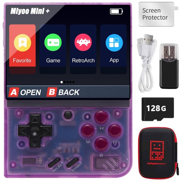 Miyoo Mini Plus Handheld Game Console with Hard Case, 3.5 Inch IPS Screen Retro Video Game Console, Built-in 128G TF Card 15000+ Games & 3000mAh Battery, Support WiFi