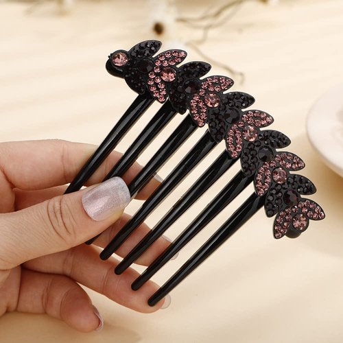 Jumwrit Rhinestone Wedding Hair Comb Colorful Fish Shape Hair Comb Slide Clip Headpiece Big Bride Black Acrylic Hair Side Comb Vintage Bridal Hair Jewelry for Women and Girls(Style 4)