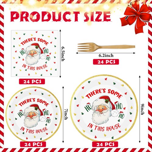 Lounsweer 96 Pcs Christmas Party Supplies Paper Plates and Napkins Disposable Dinnerware Set Include Christmas Plates Napkins Forks for Xmas Holiday Table Decorations 24 Guests(Santa Claus)
