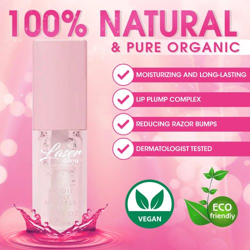 Laser Glow Lip Oil Hydrating Lip Gloss & Lip Care Moisturizing and Softening Long Lasting Nourishing Non Sticky - Lip Plumper 6ml/0.2oz. (Coconut)