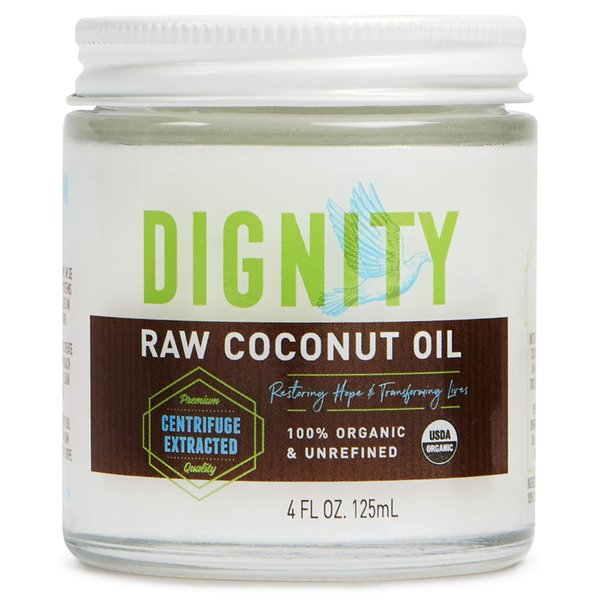 Dignity Coconuts Raw Coconut Oil - 100% Organic Unrefined Coconut Oil - 4 fl oz Glass Jar - Centrifuge Extracted