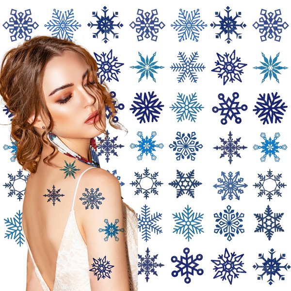 150Pcs Snowflake Temporary Tattoos Blue Snowflake Glitter Tattoos Stickers Winter Snowflake Stickers Christmas Temporary Tattoos for Christmas Party Supplies