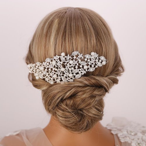 Rumtock Vintage Wedding Bridal Silver Hair Comb Bridesmaid Side Combs for Women Girls Boho Vintage Hair Piece
