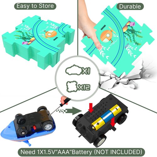 Puzzle Track Play Set, Battery-Operated Toy Vehicles & Plastic Puzzle Board, Educational Toys for Kids Ages 3-5, Toddlers Puzzle Rail Car, Montessori Toys Gift for 3 4 5 6 Year Old Boys Girls