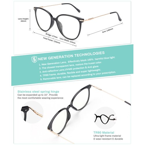 Gaoye Blue Light Blocking Glasses Women/Men, Fashion Cat Eye Fake Eyeglasses UV Ray Filter Computer Gaming Glasses (Light Black Frames/Transparent Lens)