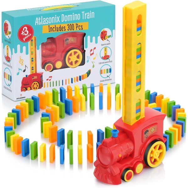 300 pcs Domino Train Set Boys Girls Birthday Gift Toy Creative Gifts for Ages 4-6 7-10 Montessori Domino Machine Automatic Rally Setter auto Block Toys Experience Laying Stacker Game Colorful Tracks