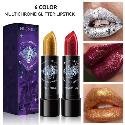BEUKING Glitter Shimmer Lipstick 6 Colors Waterproof Long Lasting Diamond Pearlescent Metallic Lip Gloss Women Lips Makeup Cosmetic for Masquerade, Cosplay, Halloween Dailyday Makeup (05#)