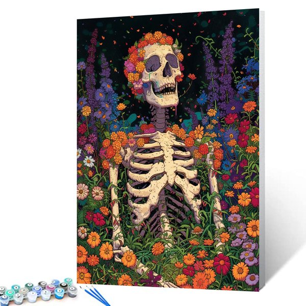 Abstrast Human Organ Paint by Numbers Kits 16x20 inch Skeleton Men DIY Oil Painting for Kids,Adults Beginner Dia De Los Muertos Artwork with Brushes,Home Modern Decor Garden Flowers Gift(DIY Frame)