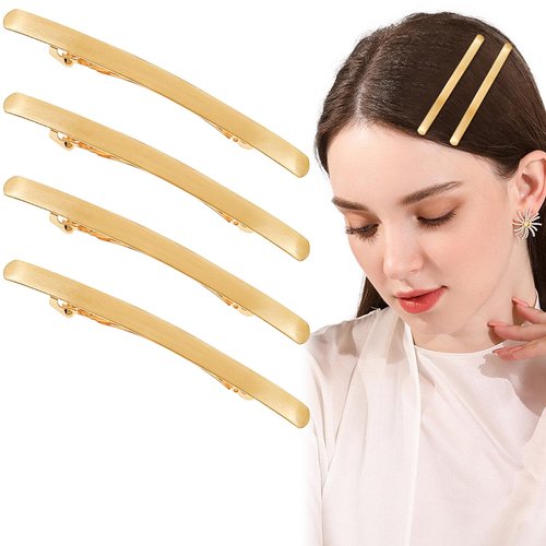 4 Pcs Metal Hair Clips French Hair Barrettes Flat Spring Clamps Strong Hold Vintage Hair Clips Snap Hair Accessories for Women Girls (Gold)