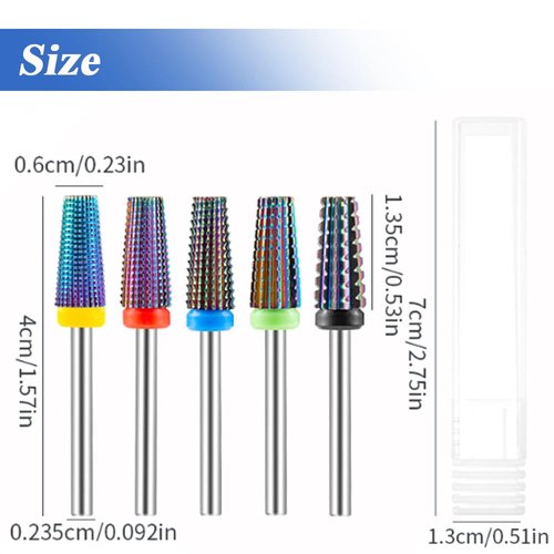 Eyech 5Pcs Nail Drill Bits Set for Acrylic Nails, Multifunctional Tungsten Steel 5 in 1 Nail Polishing Grinding Head Manicure Tool