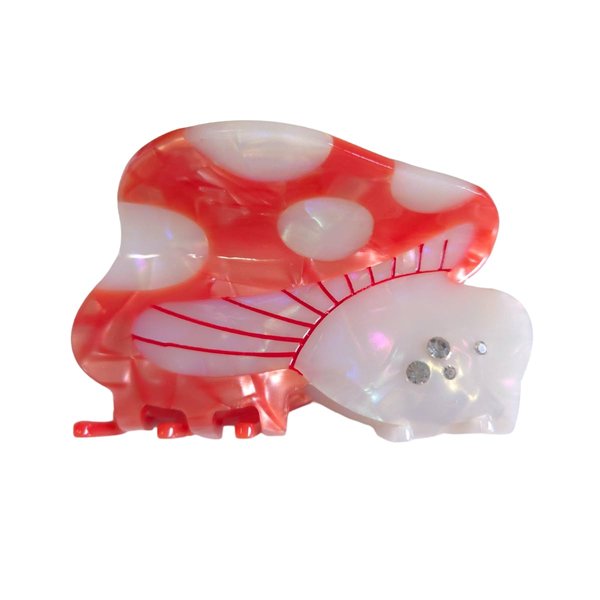 Cute Gemstone Mushroom Hair Clip,Acetate Hair Clip,Small Claw Clip for Women,Red, 1 Count (Pack of 1)