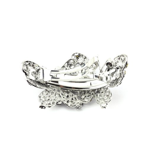 Women's Rhinestone Dual Butterfly Barrette Clip Hair Pin Antique Silver IMB2127, Brown