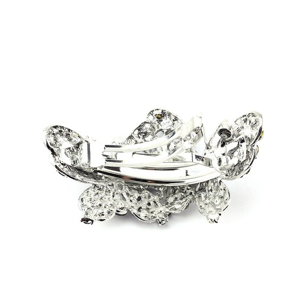 Women's Rhinestone Dual Butterfly Barrette Clip Hair Pin Antique Silver IMB2127, Brown