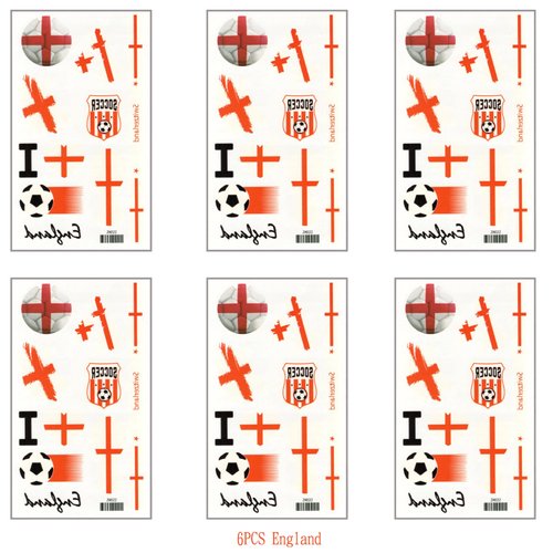 6 Sheets England Flag Temporary Face Tattoos Stickers, 2024 European Cup Football National Flag Removable Tattoos for Adults And Kids, World Cup Temporary Tattoos Stickers for Football Games Party