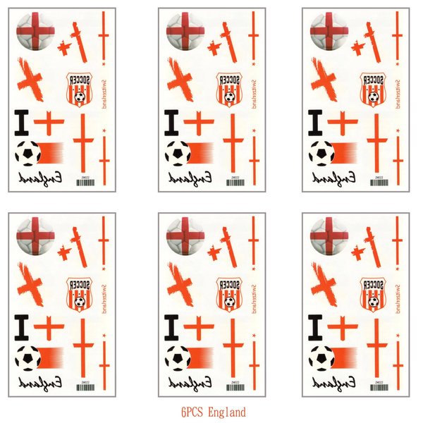 6 Sheets England Flag Temporary Face Tattoos Stickers, 2024 European Cup Football National Flag Removable Tattoos for Adults And Kids, World Cup Temporary Tattoos Stickers for Football Games Party