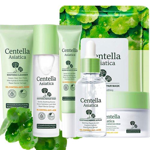 Facial Kit for Women, Centella Facial Serum Skincare Set, 10 Pcs Skin Care Routine Kit -Toner Cleanser Eye Cream Serum Facial Mask, Anti Aging Skincare Kit Firming Hydrating Skin