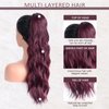 24 Inch Ponytail Extension Drawstring Pony Tails Hair Extensions Long Curly Wavy Ponytail Hair Extension Natural Synthetic Ponytail Hair Pieces for Women (Wine red)