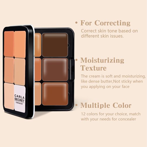 HOSAILY 12 Colors Cream Concealer Foundation Palette, Long-Wearing Smudge Proof Blendable Full Coverage Cream Contour Blush Highlighter Color Correcting Concealer Foundation Palette Makeup