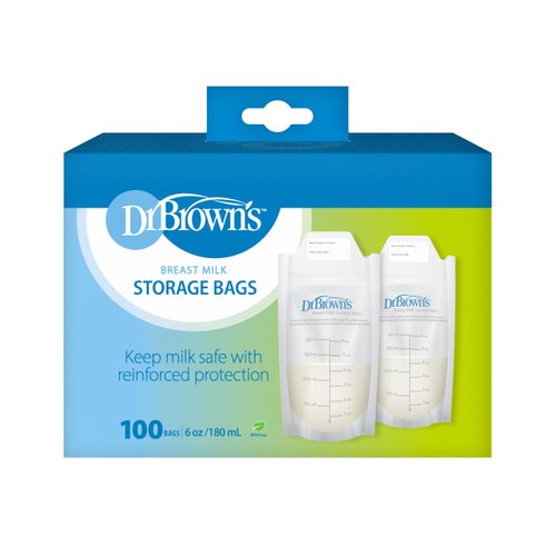 Dr. Brown’s Breast Milk Storage Bags, Disposable and Durable Bags for Freezing & Heating Breast Milk, (100 ct) 6 oz Bags, BPA free