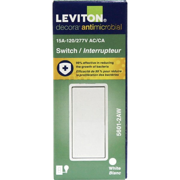 Leviton 5601-2AW 15 Amp Decora Antimicrobical Wall Switch, Single-Pole - White
