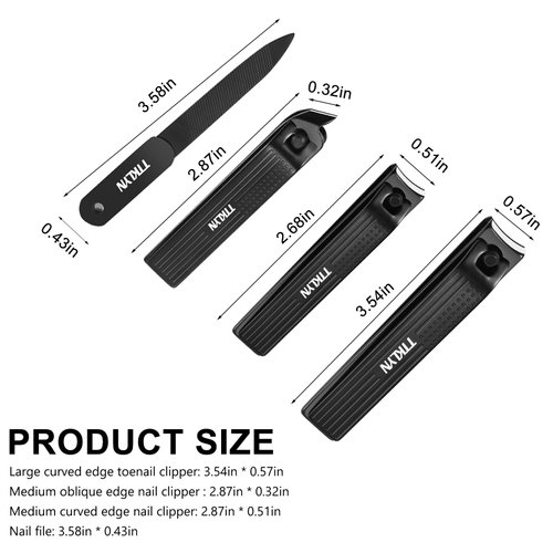 TTKLYN Nail Clippers Set - 4-Piece Stainless Steel Kit for Fingernails and Toenails, Premium Manicure Tools Suitable for Both Men and Women - Black