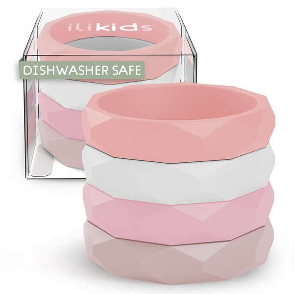 ILI Silicone Baby Teether Bracelet - Pale Petal Set, Stack of 4 Baby Teething Toys & Stylish Bracelets for Mom in One, Food Grade Silicone Infant Teething Toy, Suitable for Dishwasher & Easy to Grasp
