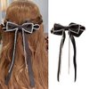 Hair Bows Sparkly Rhinestone Tassel Hair Clips Barrettes Black Bowknot with Long Brocade Tassel Ribbon Claw Hair Accessories for Women and Girls