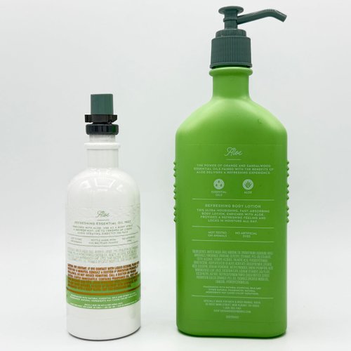 Aloe Orange Sandalwood Aroma 2-Piece Bath Bundle, Body Moisturizing Works | Essential Oil Mist and Refreshing Body Lotion